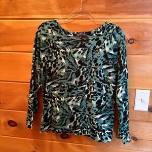 Jones New York Top Sz XL Teal Blue Black Long Sleeve Round Neck  used